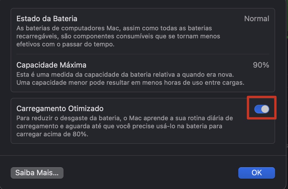Clique no botão Opções e explore as configurações. Tente ativar ou desativar as opções para ver se isso tem efeito na situação de superaquecimento do seu Mac.
