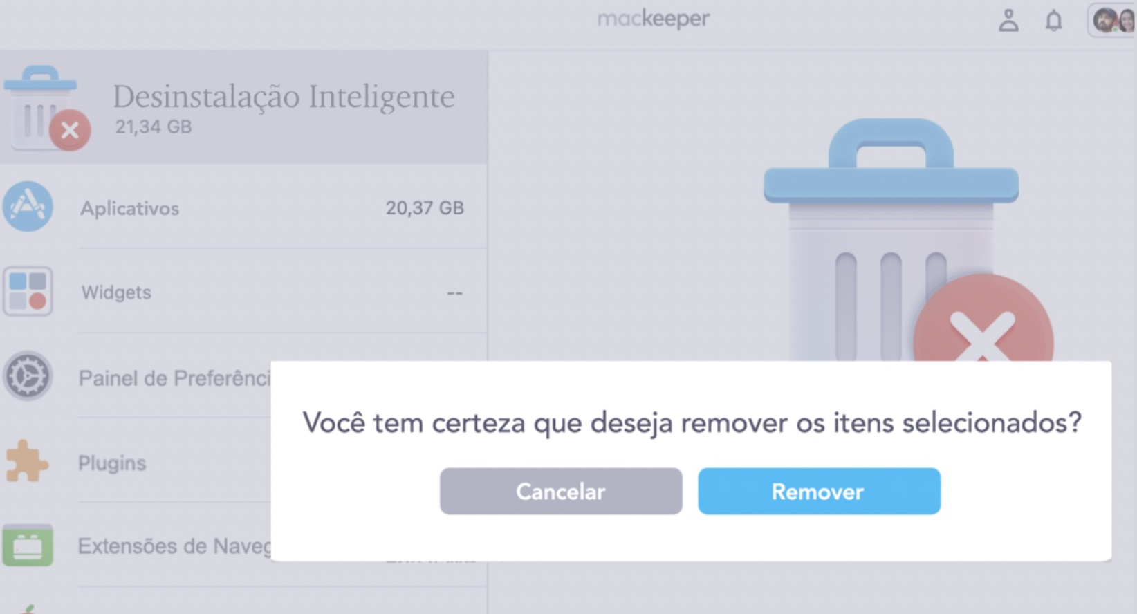 Clique em Remover no pop-up para excluir completamente os itens escolhidos do seu MacBook.