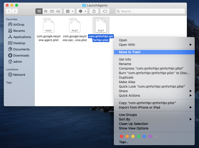 launchagents folder with move to trash option launchagents folder with move to trash option