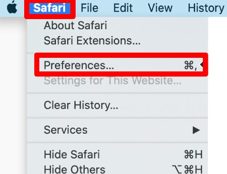 safari menu