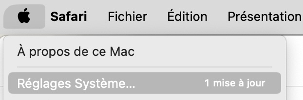 Le menu Pomme sur Mac affiche certaines options du système. Cliquez sur Réglages système pour accéder aux profils système, où vous pouvez supprimer les profils malveillants de votre machine.