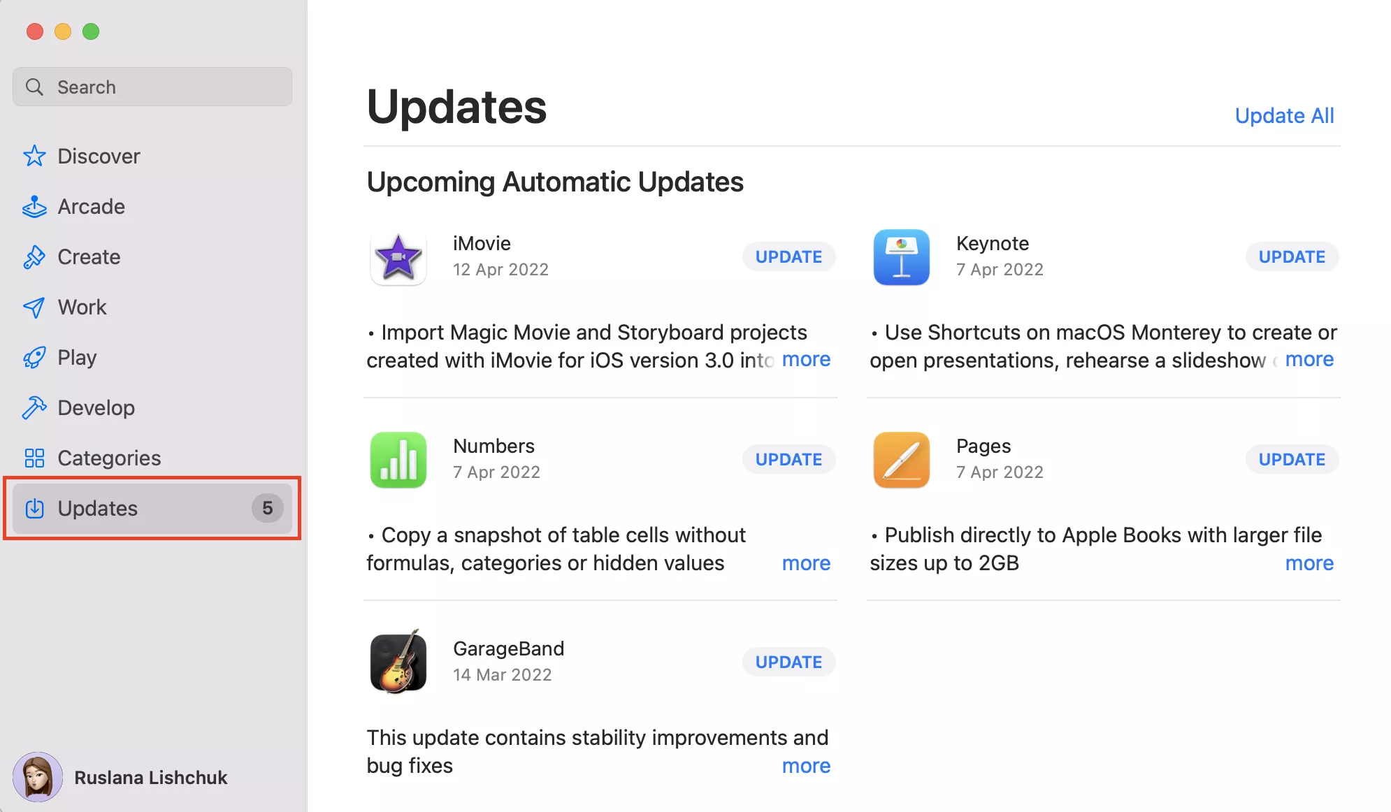 App Store - Updates tab on macOS Monterey