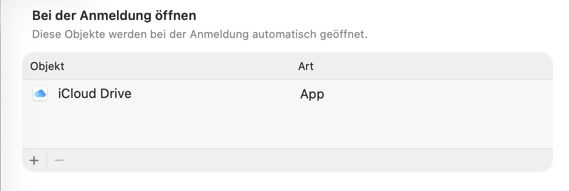 Wenn sich der Papierkorb auf Ihrem Mac weiterhin nicht leeren lässt, kann es helfen, geöffnete Programme zu schließen und Anmeldeobjekte zu deaktivieren. Öffnen Sie dazu Systemeinstellungen > Allgemein > Anmeldeobjekte und Erweiterungen und klicken Sie auf das Minus-Symbol, um ein Anmeldeobjekt zu entfernen.