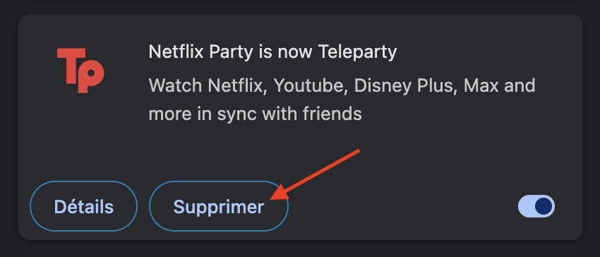 Google Chrome sur macOS Monterey affiche une extension installée. Cliquez sur le bouton Supprimer sous l'extension que vous souhaitez retirer.