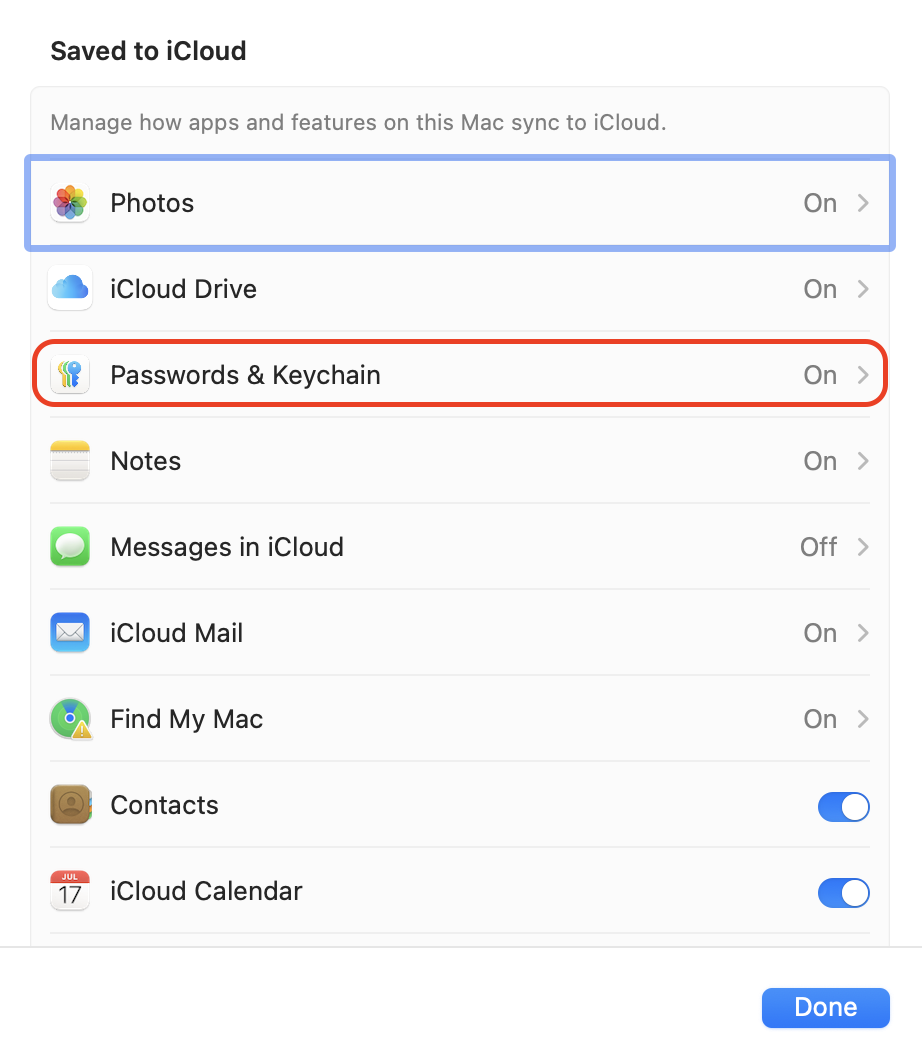 Open System Settings, click your name then iCloud, find Passwords & Keychain, switch it off, wait a moment, then switch it back on to reset syncing.