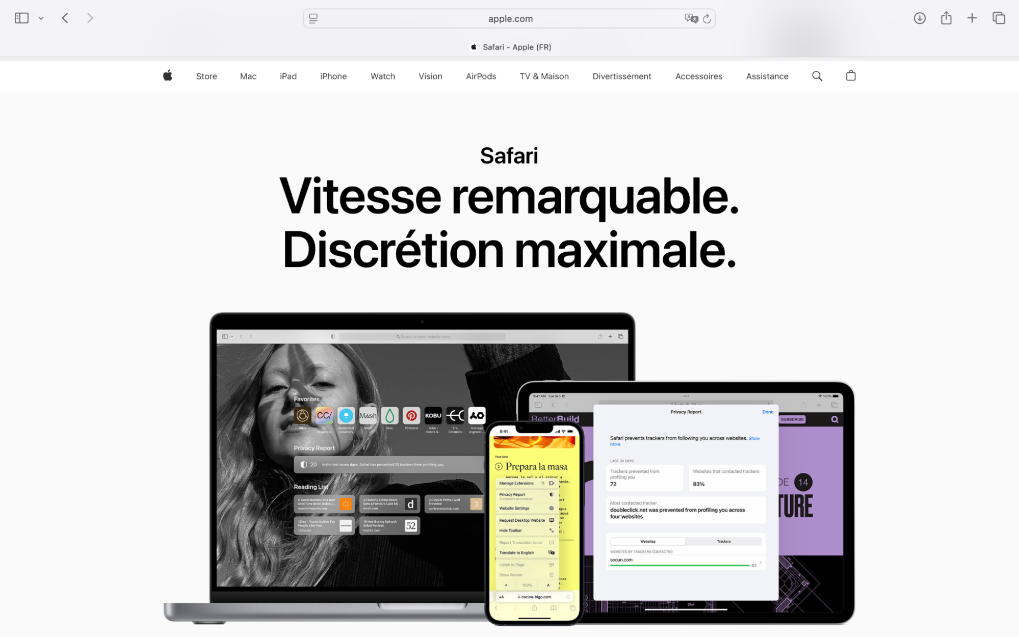 Le premier choix des utilisateurs d’Apple est Safari. Ce navigateur est connu pour son intégration parfaite à macOS et à l’écosystème Apple. Safari présente une interface facile d’utilisation et peut vous tenir à l’abri des programmes malveillants en gardant vos informations confidentielles et en vous empêchant d’accéder à des sites jugés non dignes de confiance.