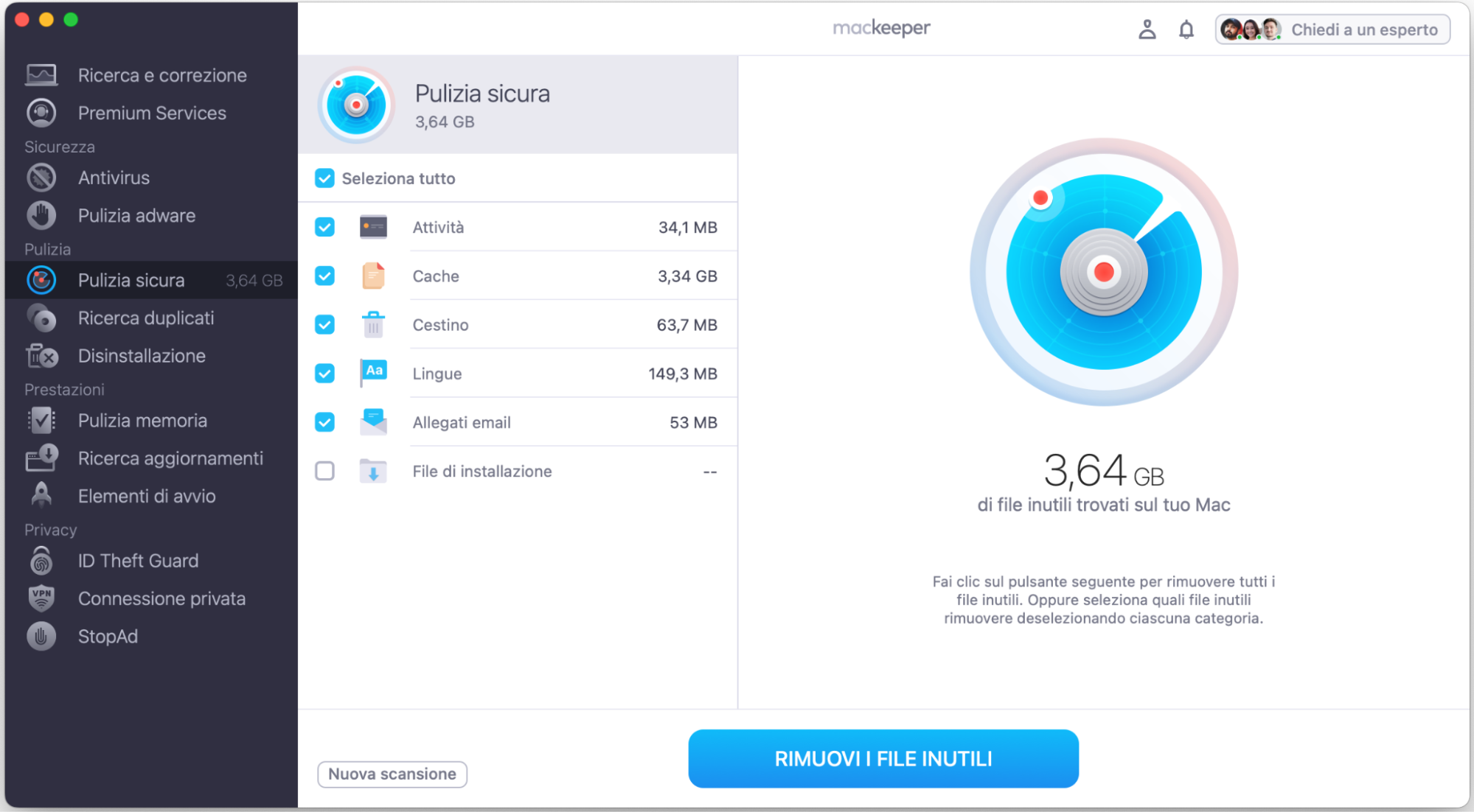Successivamente devi pulire i file inutili che appaiono. Vai su Rimuovi i file inutili una volta terminata la scansione sul tuo Mac