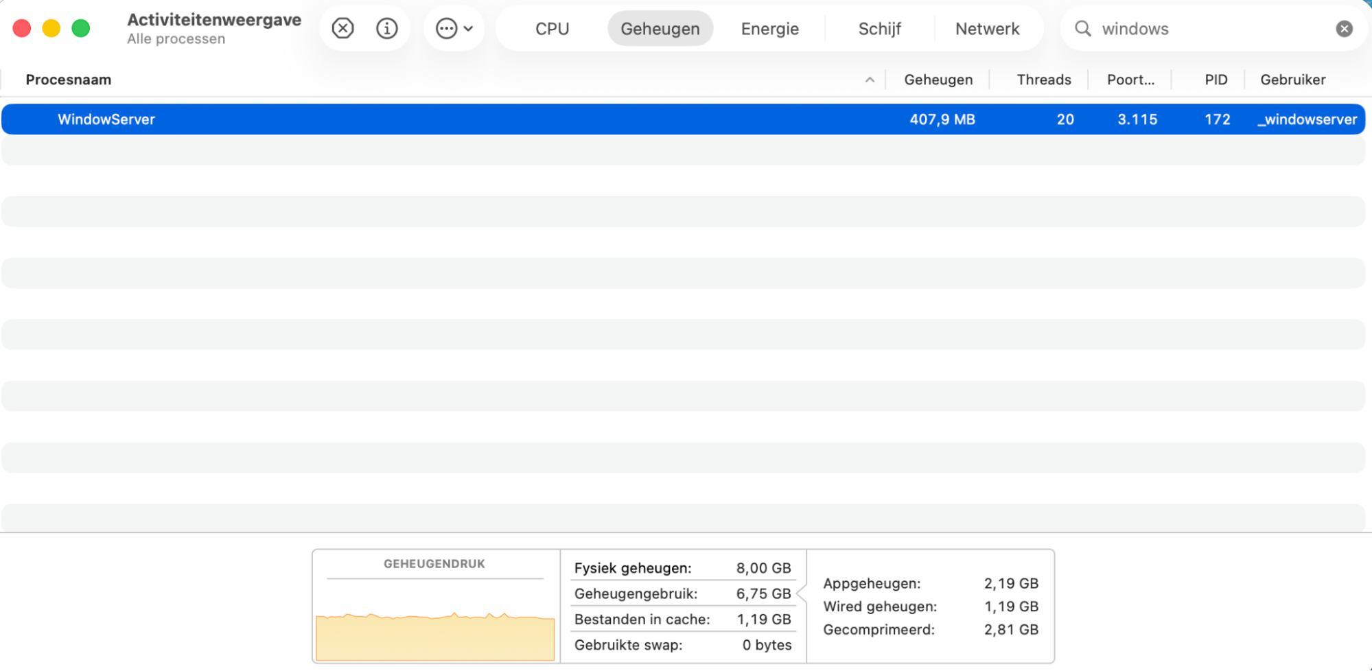 Het WindowServer-proces beheert het gedrag van vensters op je Mac. Het opnieuw starten ervan kan helpen bij problemen met kopiëren en plakken.