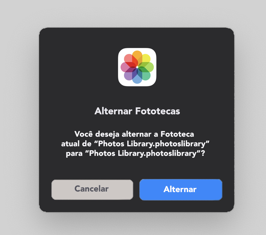 Na janela pop-up aberta, confirme a troca das fototecas.