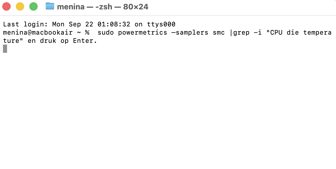 Typ sudo powermetrics –samplers smc |grep -i CPU die temperature