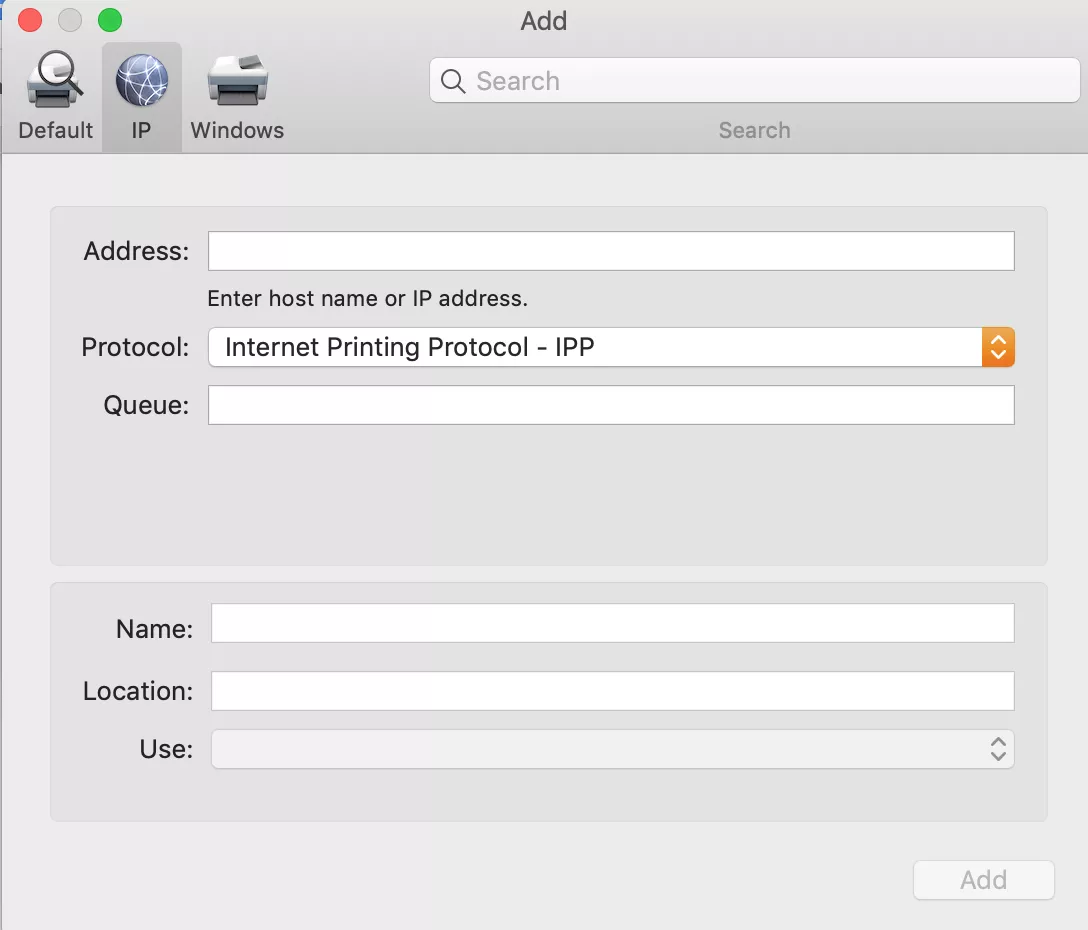 add printer with ip address in system preferences