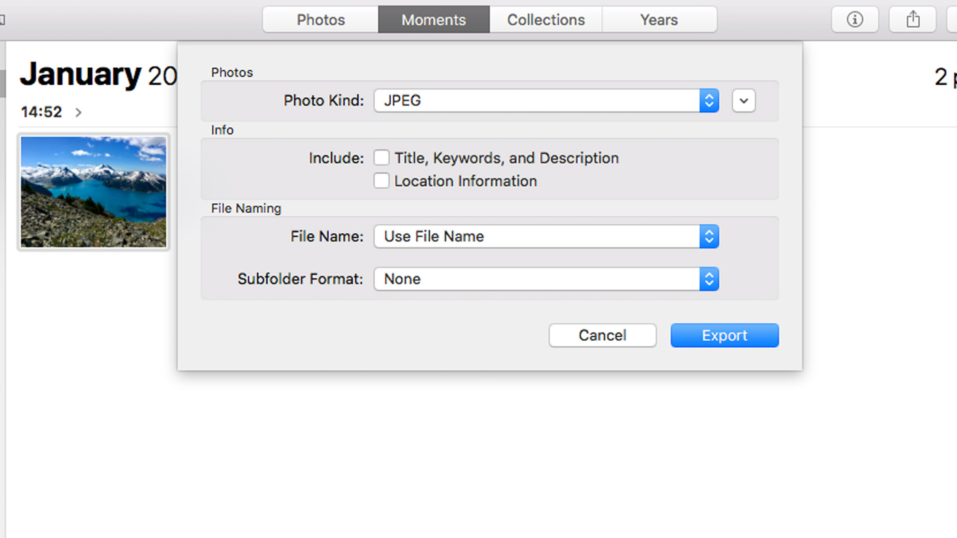 To convert multiple images at once, you can use File > Export and change your photo names. On top of that, you can adjust several other settings—such as subfolder formats.