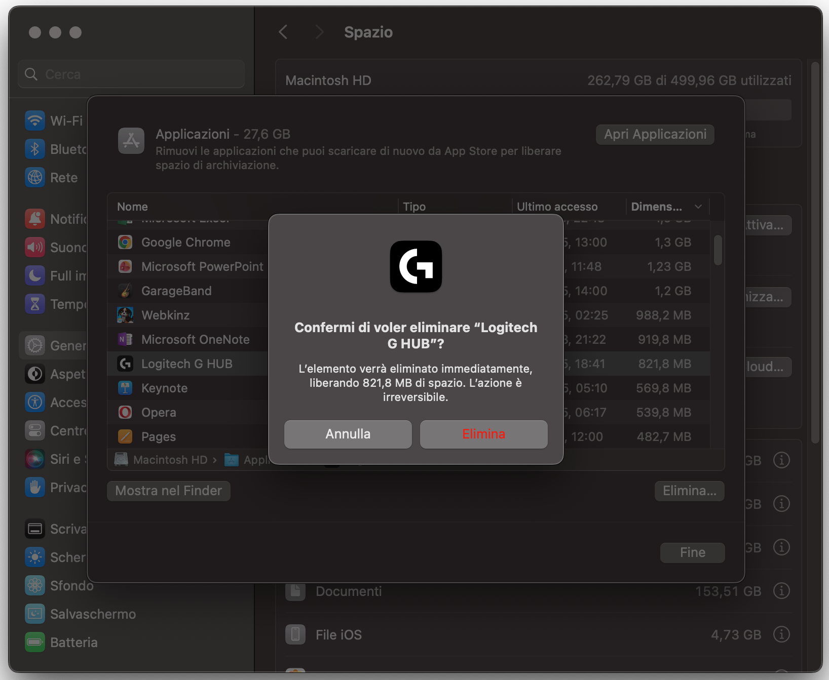 Elimina le app che non usi da tanto tempo, soprattutto se occupano inutilmente molto spazio sul tuo Mac.