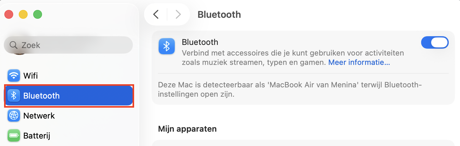 Het Bluetooth-pictogram geselecteerd in de app Systeemvoorkeuren als een andere mogelijke manier om het probleem met het Mac toetsenbord op te lossen