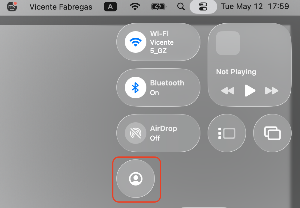 Open the Control Center from the top-right corner of the menu bar and verify that the Fast User Switching icon appears correctly.