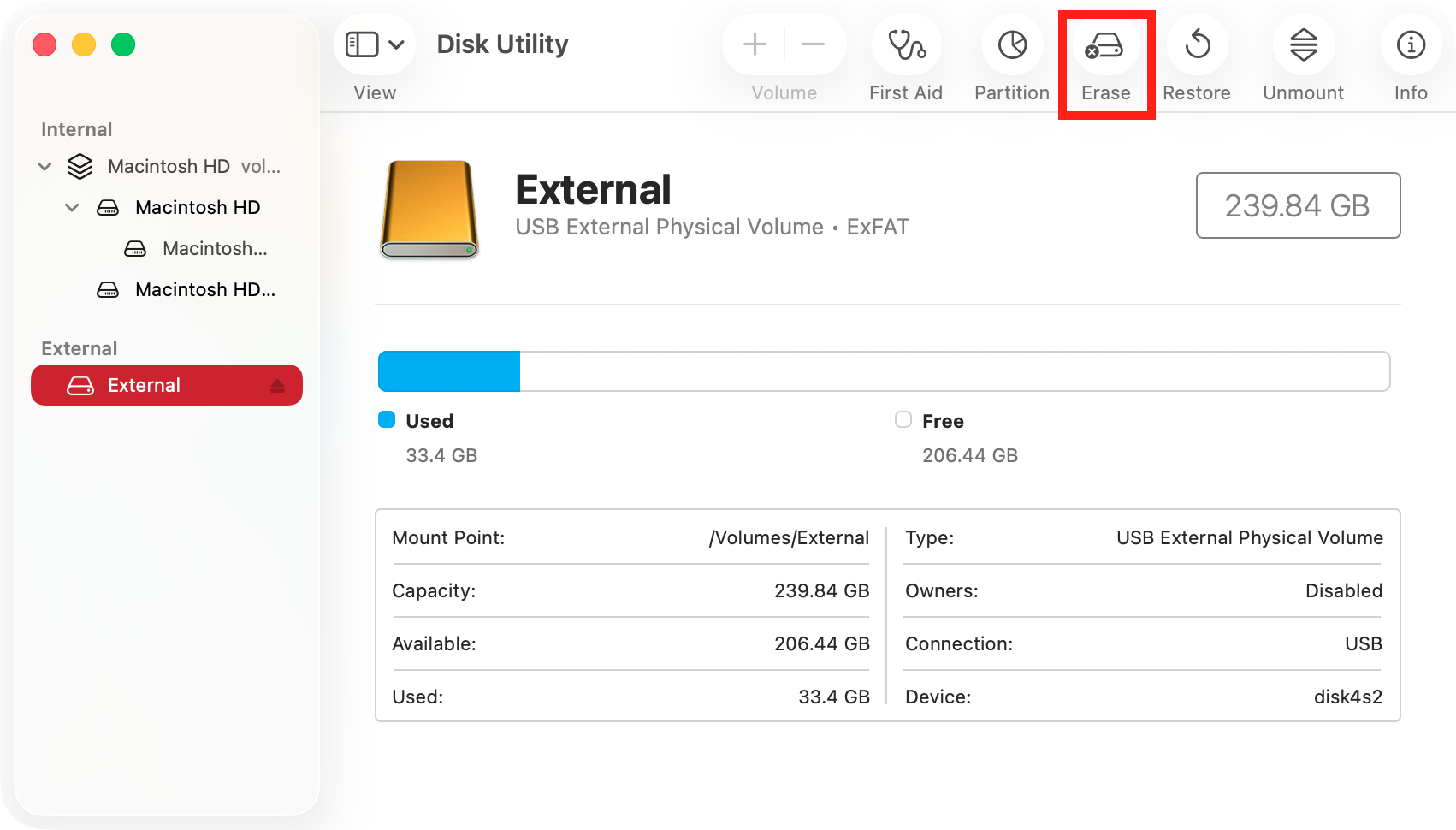 In Disk Utility, locate your disk in the list on the left-hand side. Select the disk, then click the 'First Aid' button at the top.
