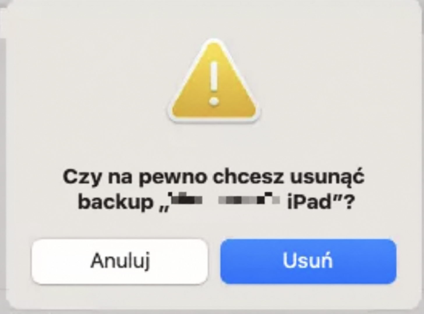 W wyskakującym oknie wybierz odpowiednią kopię zapasową iOS i kliknij przycisk Usuń  