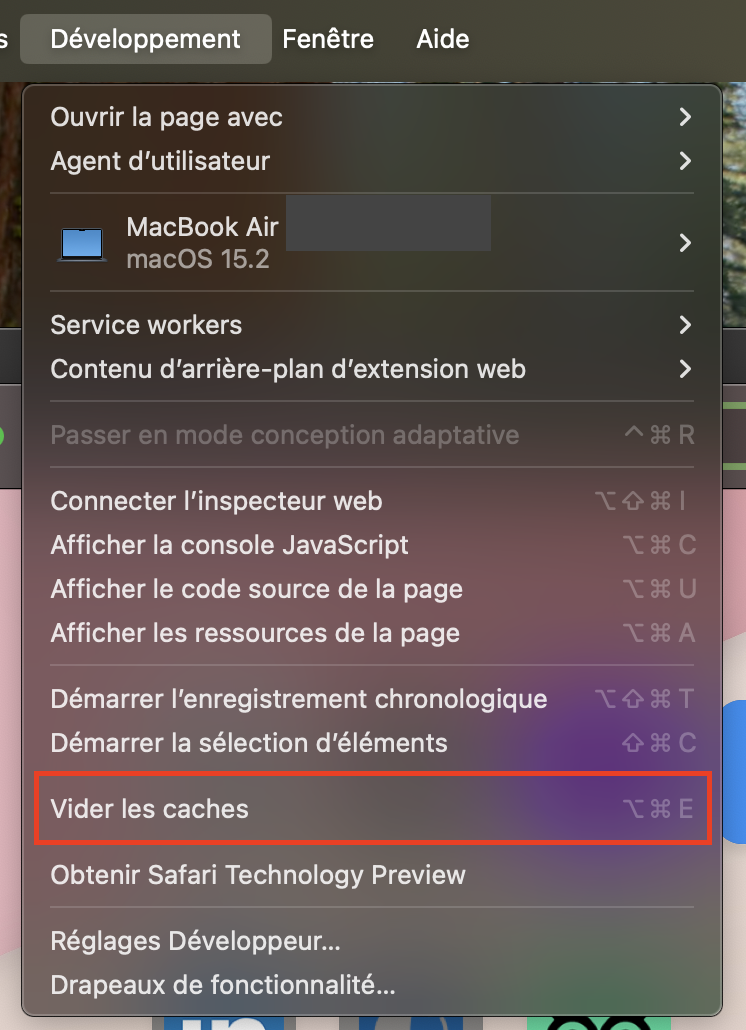 La dernière étape consiste à Vider les caches depuis la section Développement pour vous débarrasser des fichiers de sites Web sauvegardés, vidant ainsi le cache de Safari sur Mac.