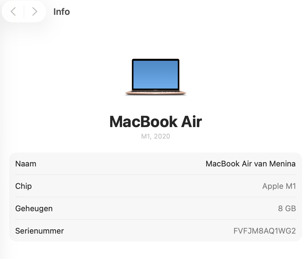Voordat je je Mac opstart in de herstelmodus, controleer je of je Mac een Apple-siliconchip of een Intel-processor gebruikt. Open het Apple-menu en kies Over deze Mac. Onder de modelnaam van je Mac staat Chip (voor Apple-siliconmodellen) of Processor (voor Intel-modellen).