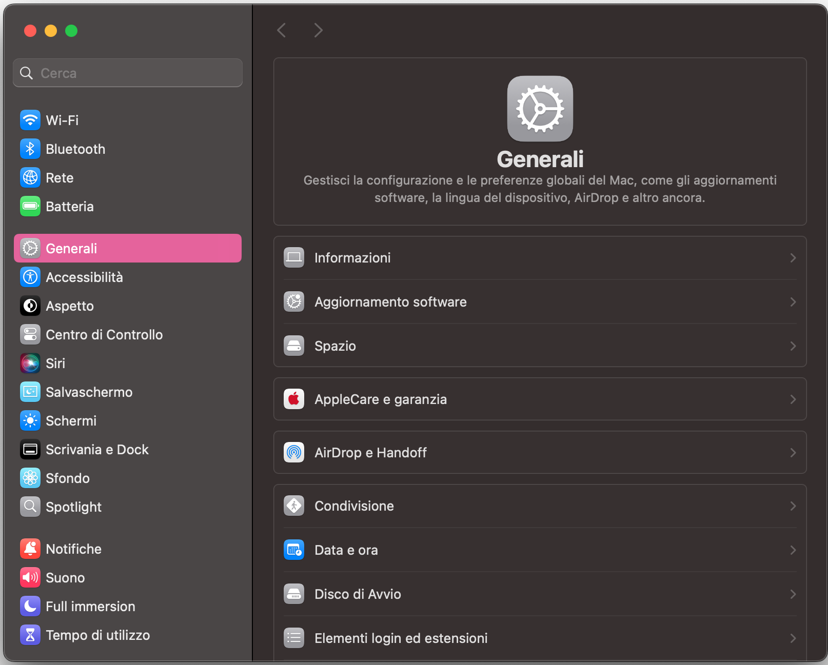 La finestra di Impostazioni di Sistema mostra le varie opzioni per configurare il Mac: è utile nei primi giorni e ogni volta che vuoi apportare modifiche.