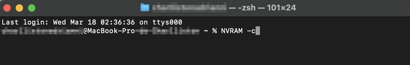 Abra o Terminal no seu Mac e digite NVRAM-c. Seu dispositivo pode então redefinir a NVRAM, mas isso não é garantido. Ainda assim, vale a pena tentar se você estiver tendo problemas com o seu dispositivo.