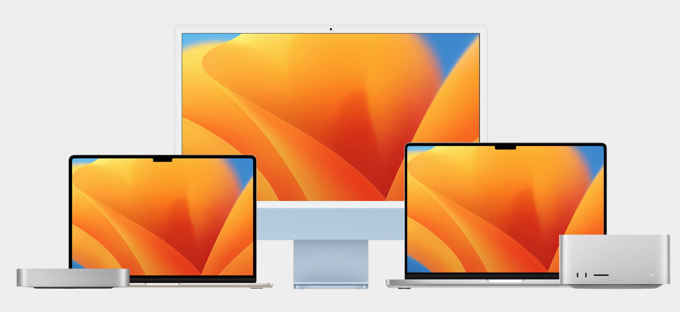 A selection of different Macs. Whether you get an iMac, MacBook Pro, or Mac mini, you're getting a high-end Apple experience.
