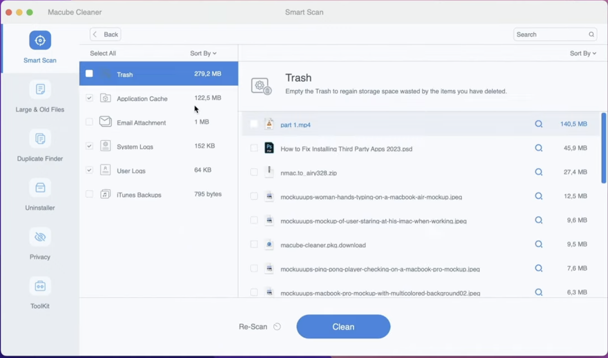 Freeing up RAM in Macube is very simple. After downloading the app, open it and press Smart Scan. Look through everything you can safely remove and press Clean. You’ll free up more RAM in seconds.