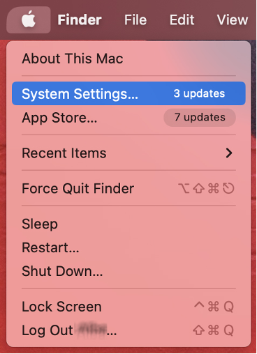 To check disk space on Mac, click the Apple icon and select the System Settings option.