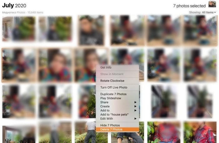 To delete photos from the Photos Library on Mac, launch the Photos app and select the pictures you want to delete. Right-click on the selected images, select Delete Photos from the drop-down menu, and confirm the action. Empty the Trash. To delete photos from the Photos Library on Mac, launch the Photos app and select the pictures you want to delete. Right-click on the selected images, select Delete Photos from the drop-down menu, and confirm the action. Empty the Trash.