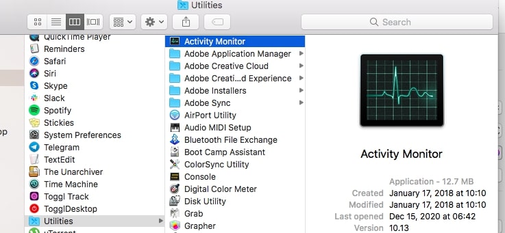utilities activity monitor utilities activity monitor