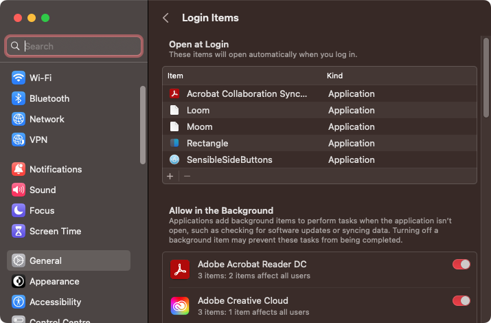 In the macOS System Settings, the Login Items section lets you change what apps start with the OS. Not all background processes will be here, though.