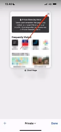 close icon for private tab on Safari iOS