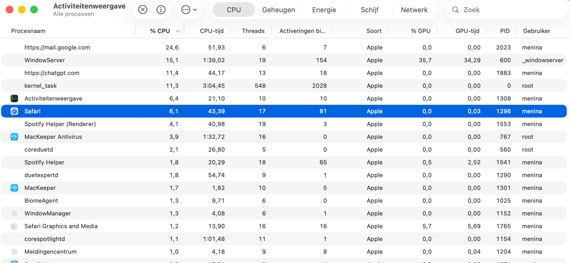 Pak problemen met krakende MacBook Pro-speakers aan door processen in Activiteitenweergave te stoppen. Selecteer alles wat je wilt stoppen en klik vervolgens op het x-icoon.