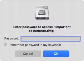 Enter password to open encrypted folder in macOS.