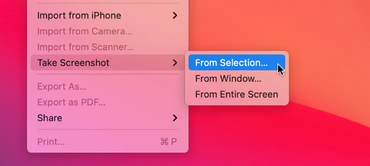 menu bar take screenshot option
