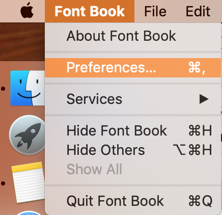 open font book preferences in the top menu open font book preferences in the top menu