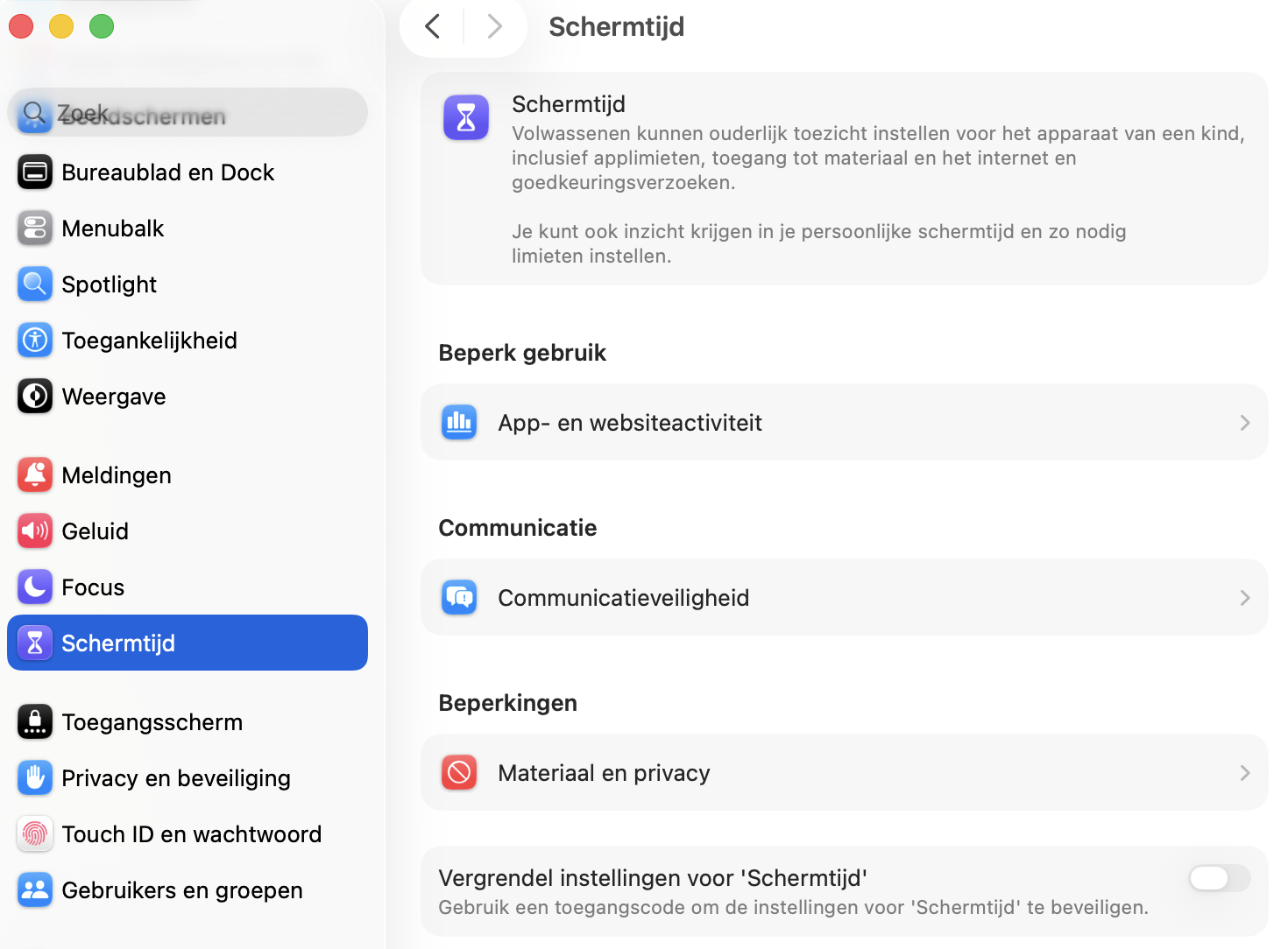 Om Safari op je Mac te blokkeren, open je eerst Systeeminstellingen en ga je naar Schermtijd.