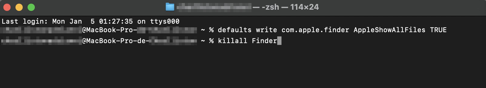 Para continuar, você precisa reiniciar o Finder. A maneira mais fácil de fazer isso é digitando o comando no Terminal: killall Finder