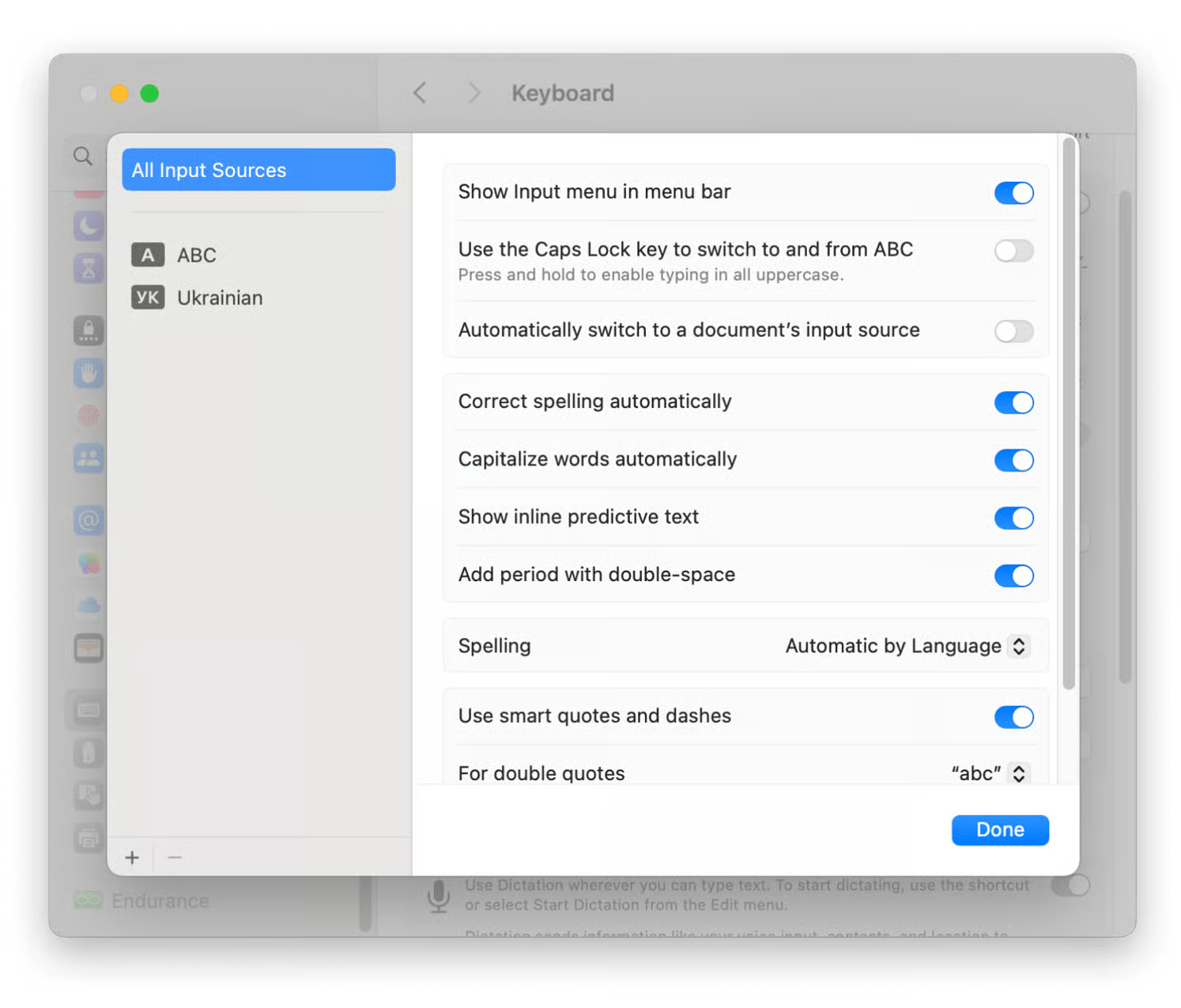 To launch the Character Viewer via the Menu bar for typing an em dash on your Mac, first go to System Settings, then open Keyboard, scroll down and find the Input Sources option, then click Edit, find an Input icon (a flag or a globe), and select the Show Emoji & Symbols feature.
