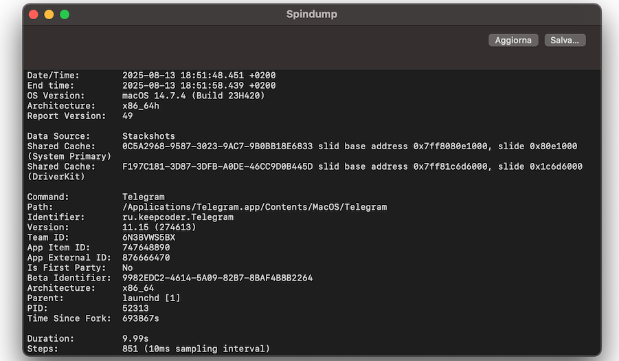 Infine, prepara il report di Diagnosi Spotlight pronto per essere inviato al supporto Apple.