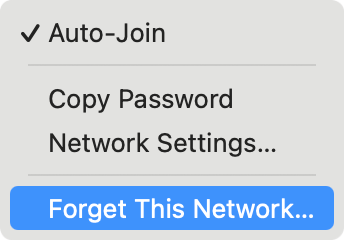 To restart your network configuration and fix the privacy preferences issue, click Forget This Network on your Mac.