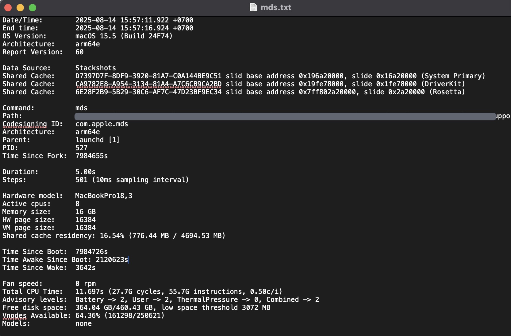 Por fim, esteja pronto para enviar o relatório de Diagnóstico do Spotlight concluído para o Suporte da Apple