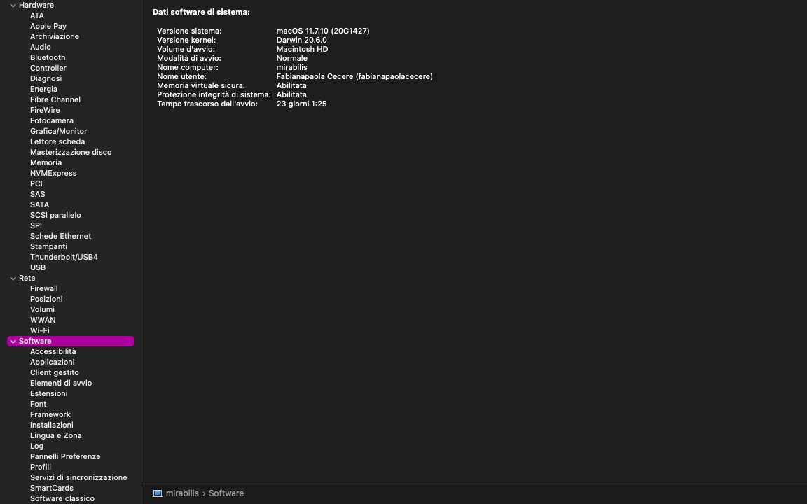 Per verificare se siete in modalità provvisoria, fate clic su Rapporto di sistema dalle impostazioni di Informazioni su questo Mac.