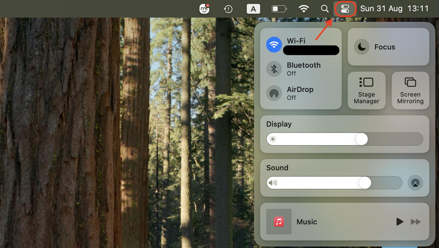 Click the Control Center icon in the top-right corner of your Mac's screen to quickly access Bluetooth, Wi-Fi, and other system controls.