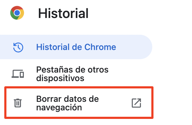 Selecciona Borrar datos de navegación en el menú recién abierto.