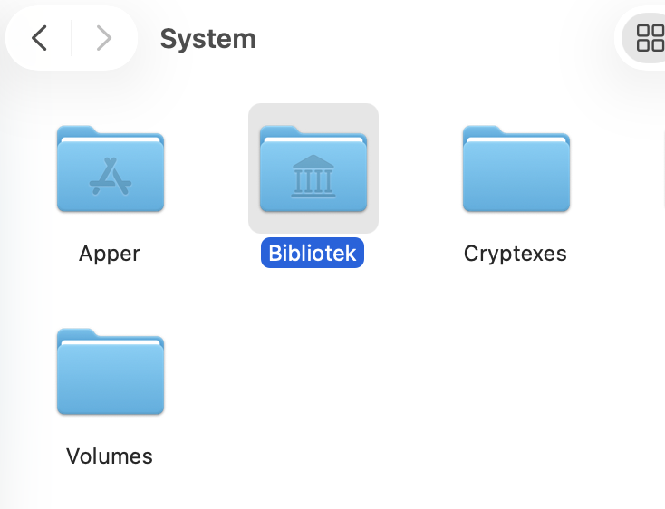 I systemmappen ser du en annen mappe som heter Bibliotek. Her kan du slette data og rydde opp i deler av systemlagringen på enheten din.