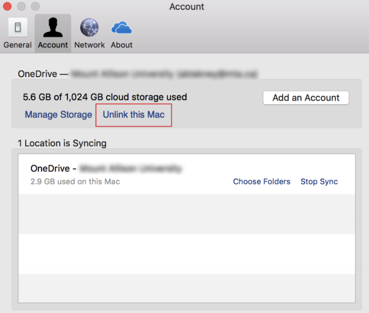 To Quit or disable OneDrive on your MacBook, in your OneDrive account, you'll see the open to press Unlink the Mac.