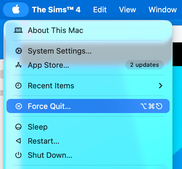 Force quit your unresponsive application by selecting the program in the Apple menu and clicking the Force Quit button to clear the system freeze.