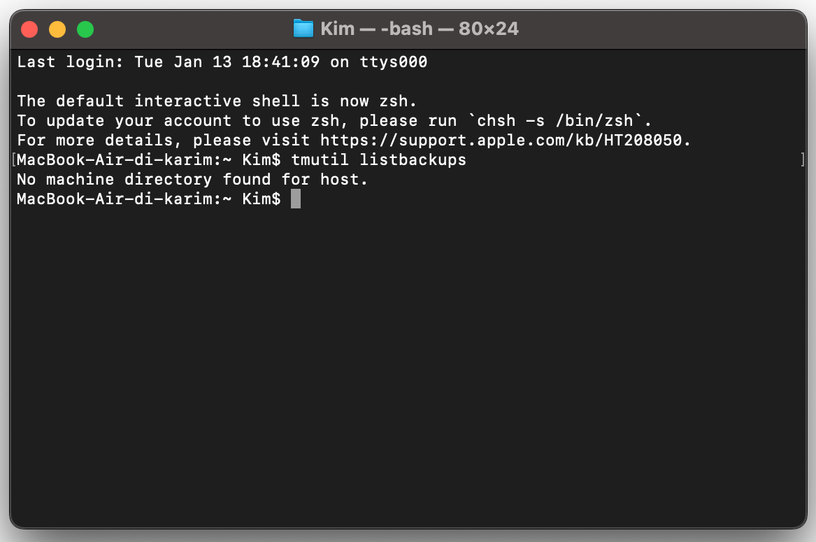 Puoi usare tmutil per vedere quali backup sono salvati sul tuo Mac. Digita tmutil listbackups per un elenco completo di ciò che è stato salvato.