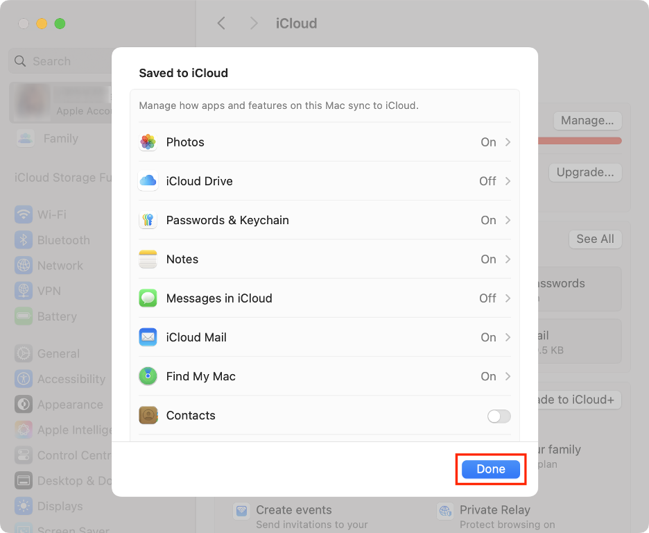 To disable contact syncing and fix the AppSSOAgent high CPU usage issue on your Mac, turn off the toggle next to Contacts.